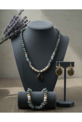 ZAHRA DOĞAL TAŞ LABRADORİT KOLYE-BİLEKLİK-KÜPE SET