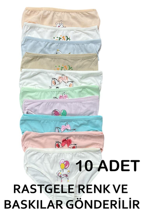 Nicoletta Kız Çocuk Külot 10 Lu Paket Pamuklu Likralı RASTGELE BASKILAR VE RE...