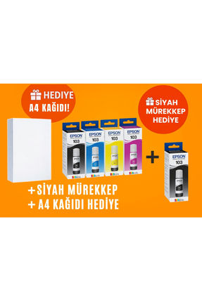 Epson 103 Mürekkep Seti 4 Renk Takım Orijinal +1 Siyah Hediye