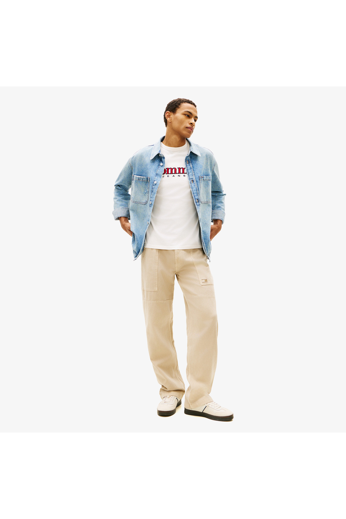 تامی هیلفیگر شلوار مردانه بژ طرح Jaimie Fabric Blocking