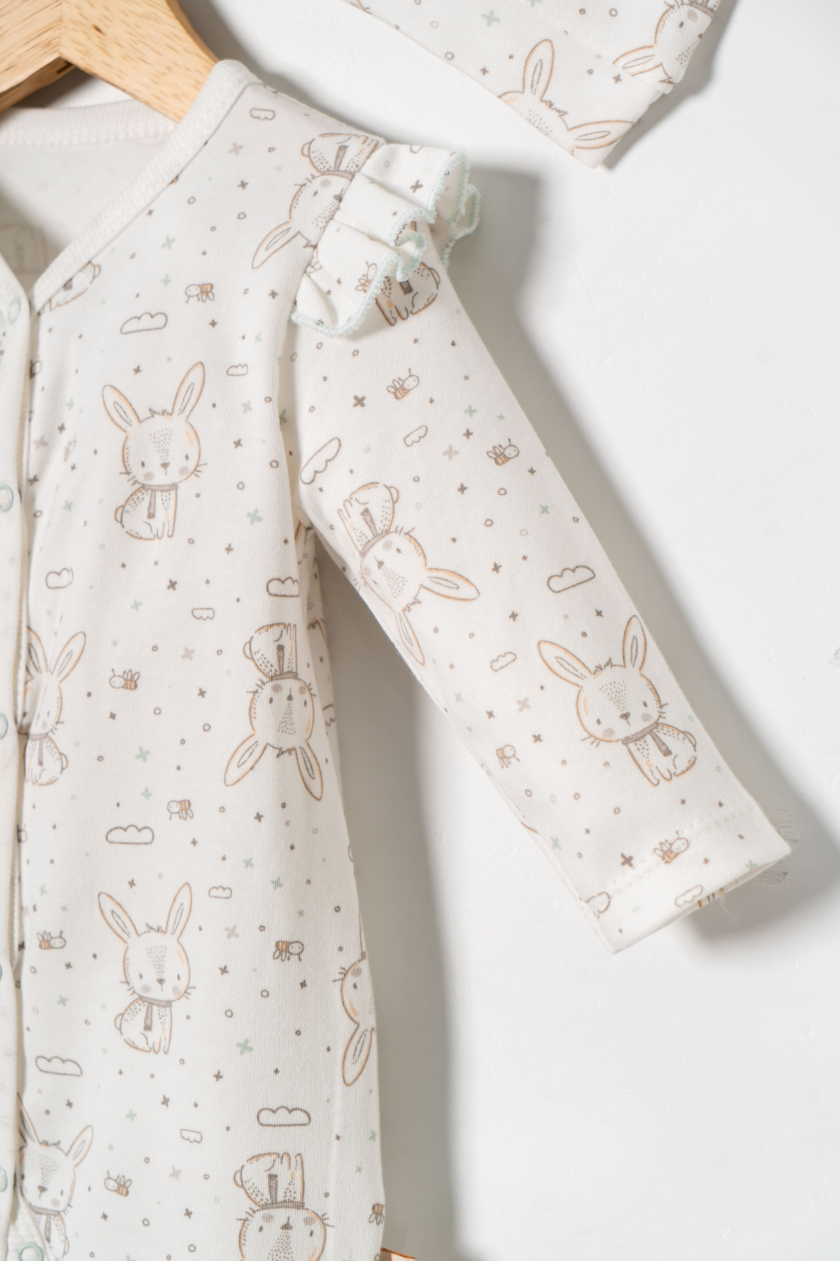 Miniday Baby Kız Bebek Baskılı Tulum Şapkalı Yeni doğan %Pamuklu Hastane çıkışı Uyku Tulumu Önden Çıtçıtlı Basıc fotoğrafı 4 (önizleme)