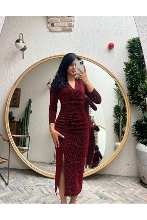 MY GRS TAŞLI BUZY YANDAN DRAPELİ ELBİSE