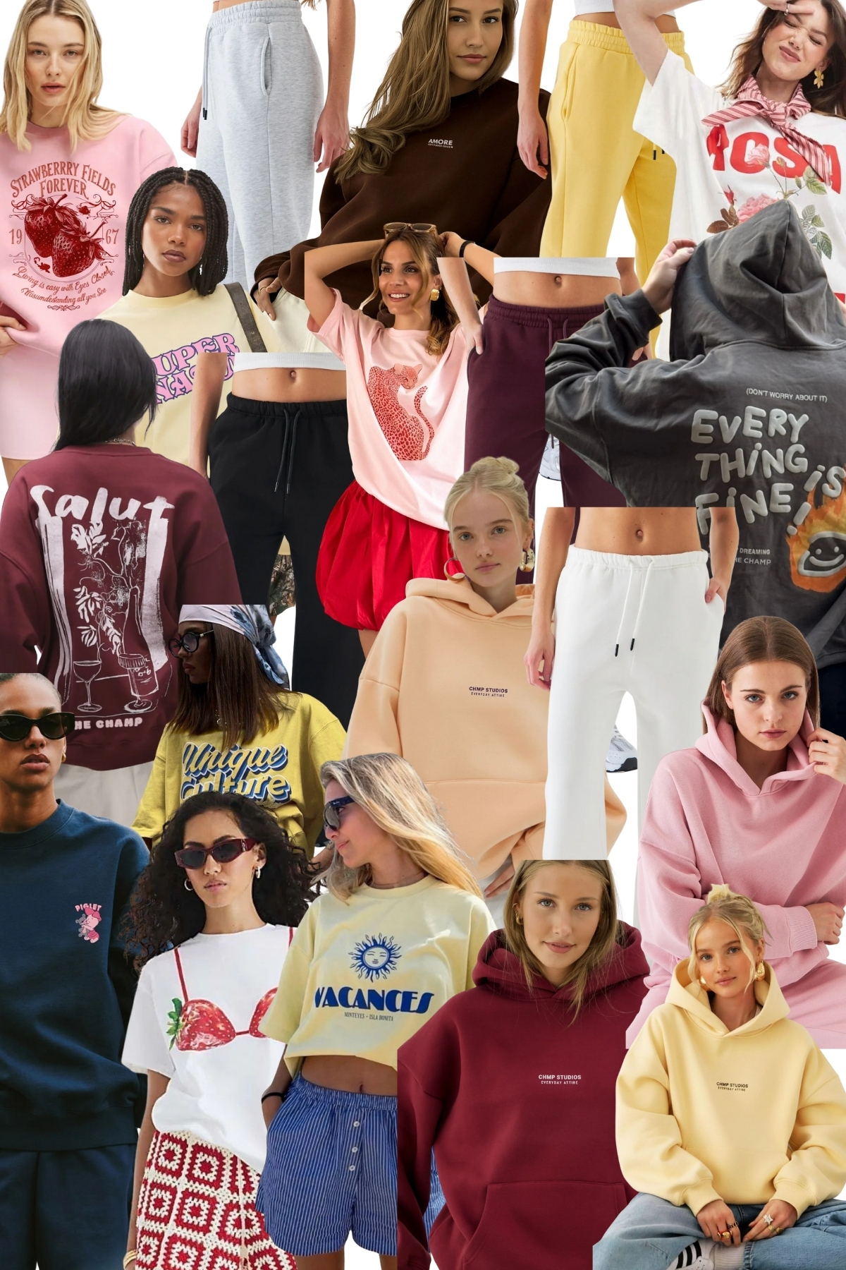 The Champ Clothing Kadın 5’li Eşofman Altı + Kapüşonlu + Sweatshirt + 2 Tişört PAKET, Renk/Baskı Karışık görsel 3