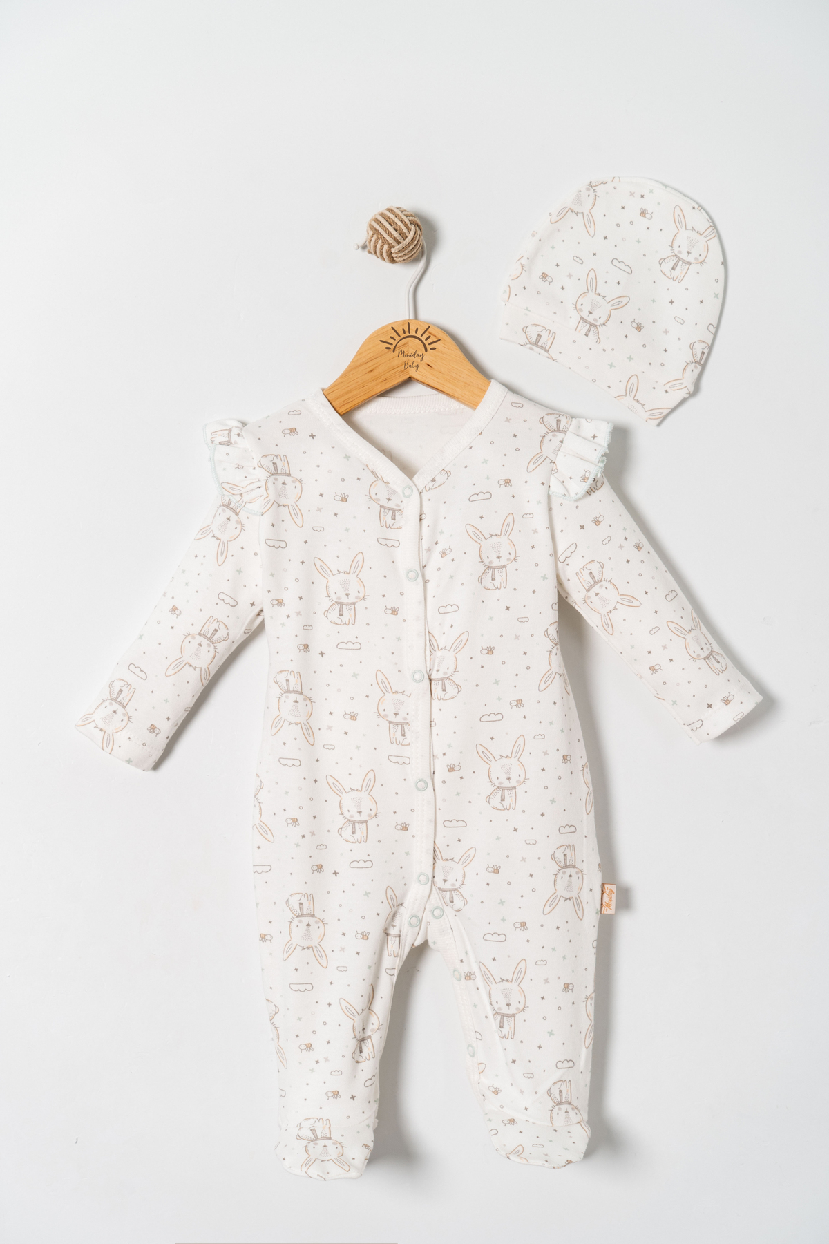 Miniday Baby Kız Bebek Baskılı Tulum Şapkalı Yeni doğan %Pamuklu Hastane çıkışı Uyku Tulumu Önden Çıtçıtlı Basıc fotoğrafı 2 (önizleme)