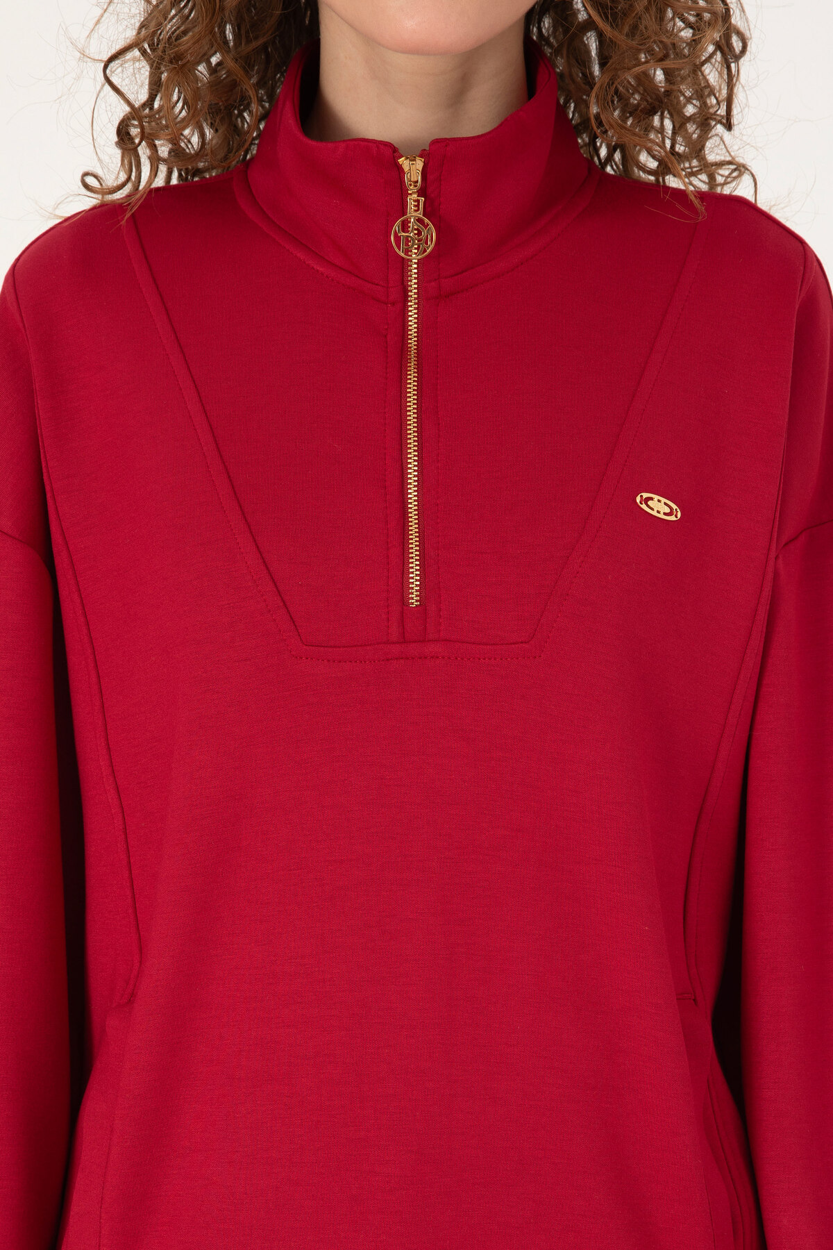 U.S. Polo Assn.  Kadın Koyu Frambuaz Fermuarlı Dik Yaka Sweatshirt 50314221-VR104 - Görsel 6