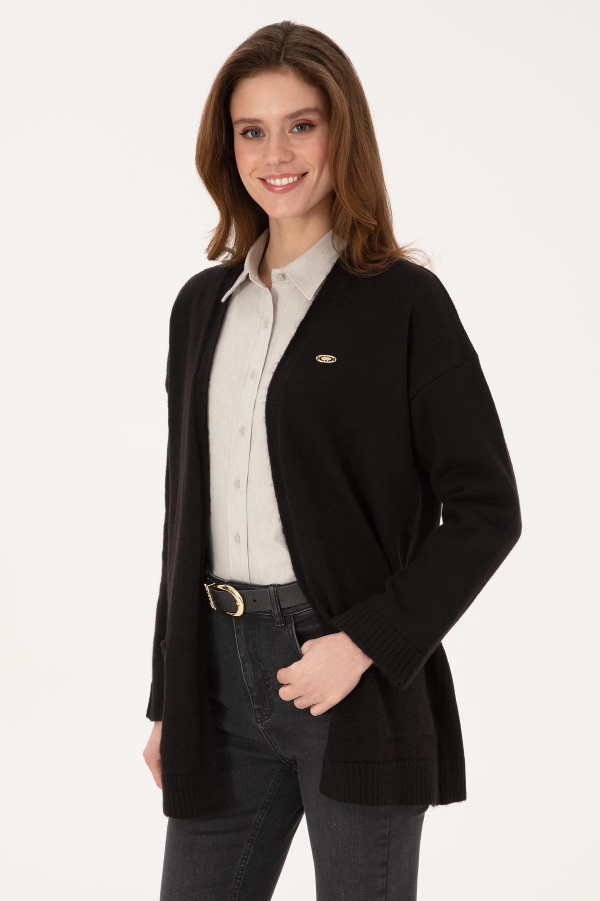 U.S. Polo Assn.  Kadın Siyah V Yaka Triko Hırka 50314660-VR046 - Görsel 3