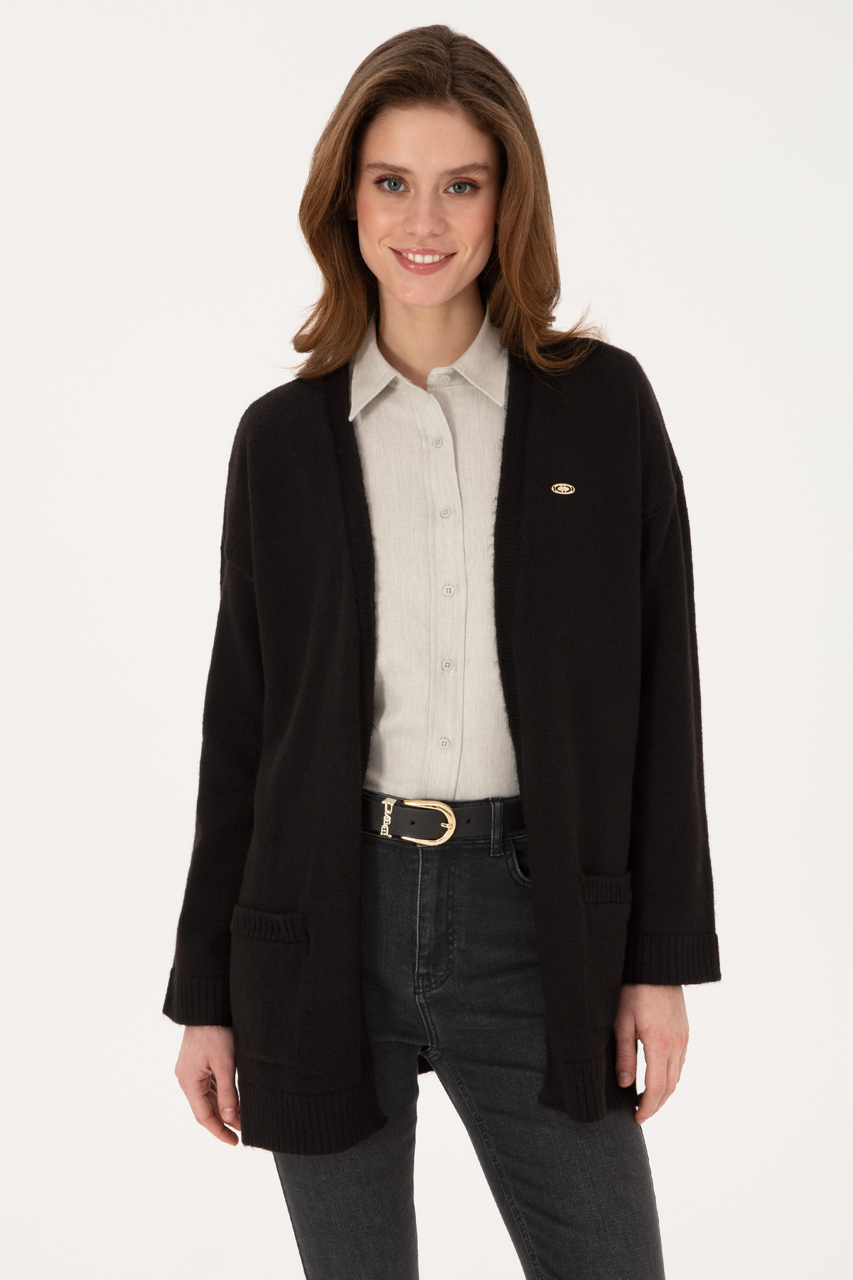 U.S. Polo Assn.  Kadın Siyah V Yaka Triko Hırka 50314660-VR046