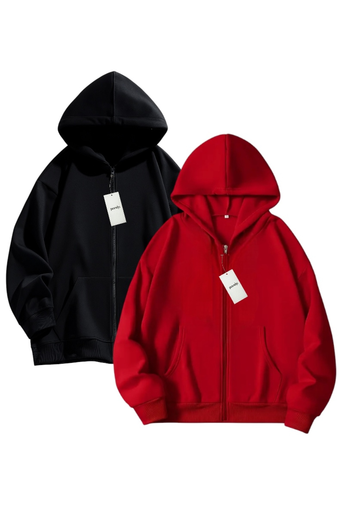 pandy 2'li Kapüşonlu Unisex Fermuarlı Sweatshirt / Hırka