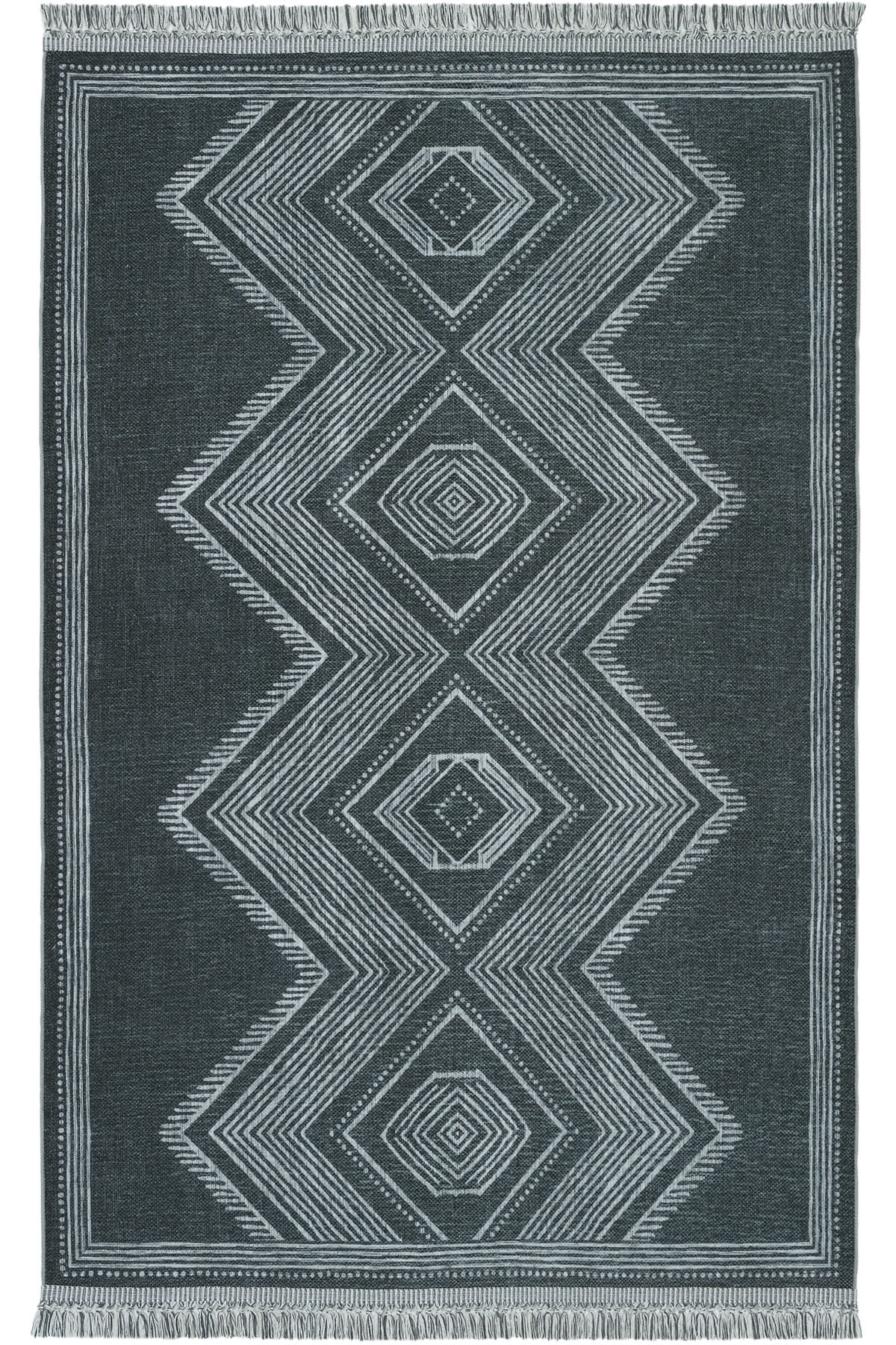 Anatolia Dark Gray Bohemian Authentic Machine Washable Thin Vintage Home Balcony Carpet Rug with Fringe (xxx)