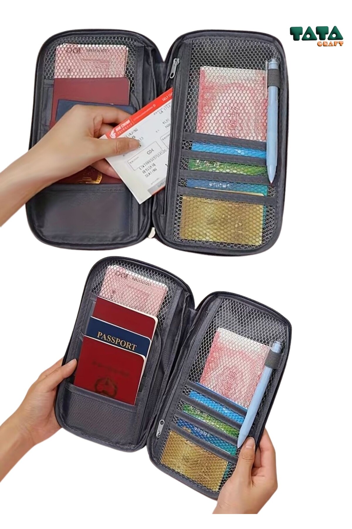 TATA CRAFT Organizer Çanta Seyahat Pasaport Kimlik Para Evrak Düzenleme Saklama Çantası görsel 4
