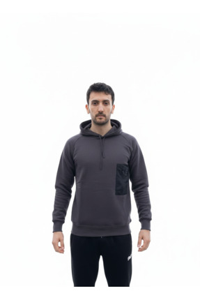 çınaroğlu avm Erkek Baskılı Pamuklu Kapuşonlu Sweatshirt Göğüs Cep Detaylı Sp...