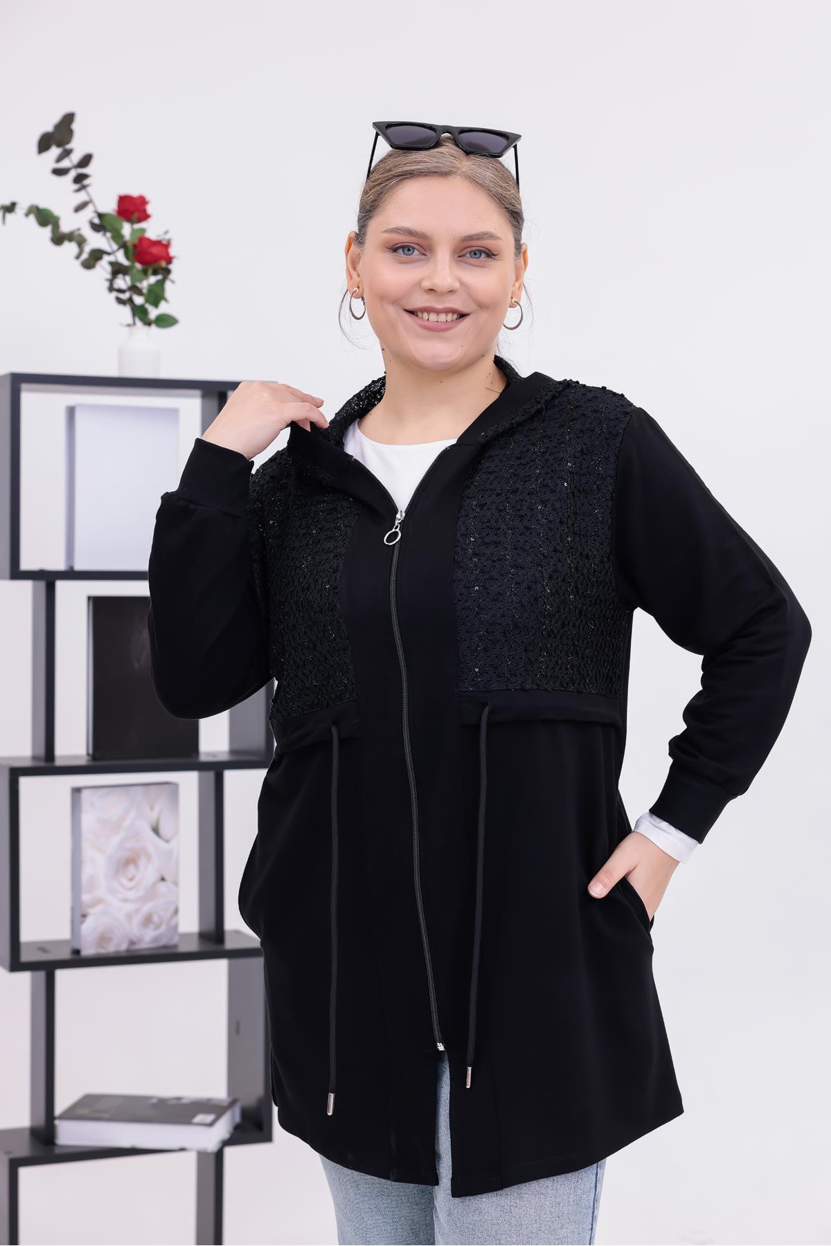 Plus Size Hooded Zippered Cardigan