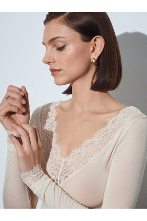Dilvin 32311 Dantelli Kaşmir Bluz-Taş