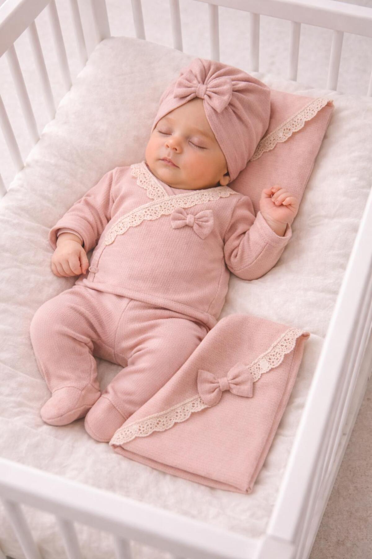 BYS BABY FASHION %100 Pamuklu 10 Parça Raporlu Fistolu Kumaş Yenidoğan Kız Bebek Hastane Çıkış Seti (Kutulu) fotoğrafı 4 (önizleme)