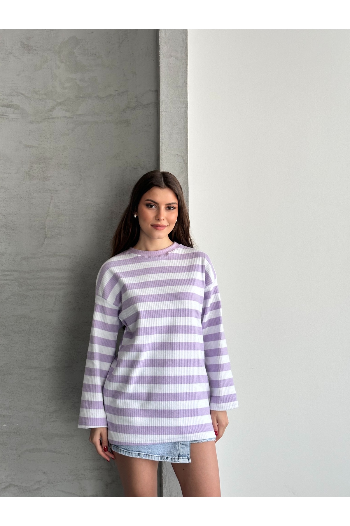 Women's Crew Neck Long Sleeve Striped Tunic