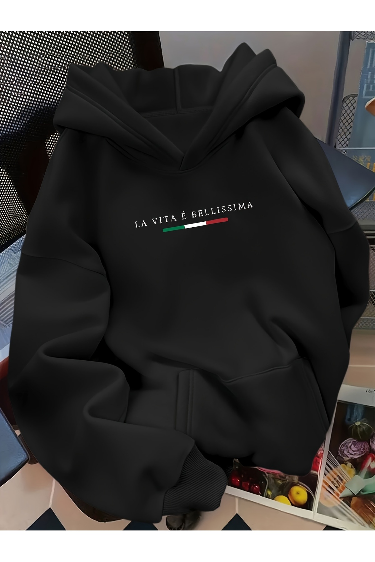 Deocept МІКС-ПРИНТОВАНИЙ ОВЕРСІЗ УНІСЕКС ЖІНОЧИЙ/ЧОЛОВІЧИЙ СВІТШОТ З КАПЮШОНОМ