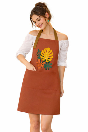 Hulganz Kumaş Mutfak Önlüğü Leke Tutmaz Su itici Kumaş Solmaz Baskı Monstera ...