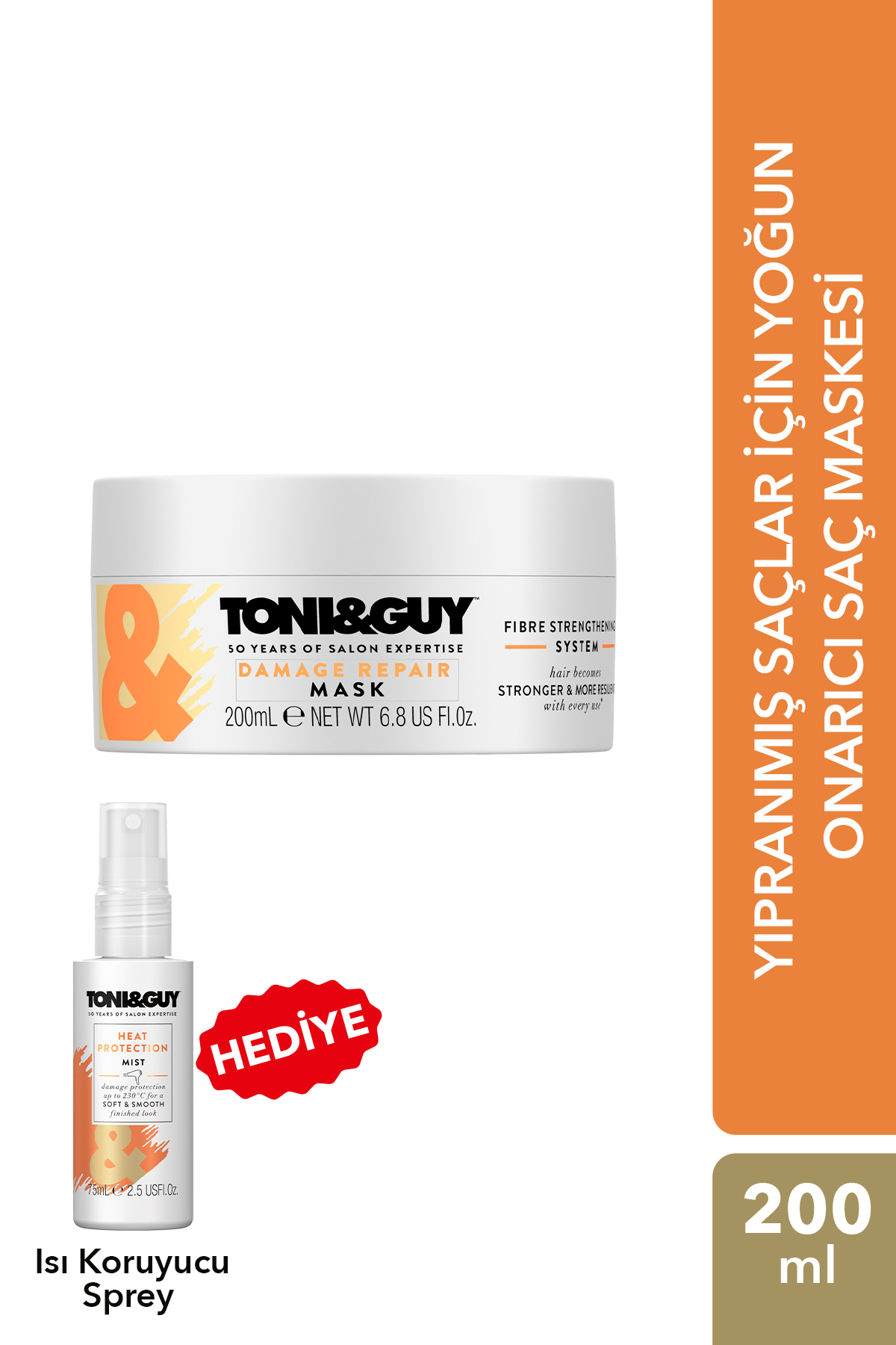 Toni&Guy Isı Koruyucu Sprey Hediyeli Yıpranmış Saçlar İçin Yoğun Onarıcı Saç Maskesi 200 ml — TNGY0010