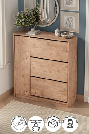 Bofigo Düşer Kapak Ayakkabılık 4 Kapaklı 6 Bölmeli Kayar Raflı Ayakkabılık Gi...