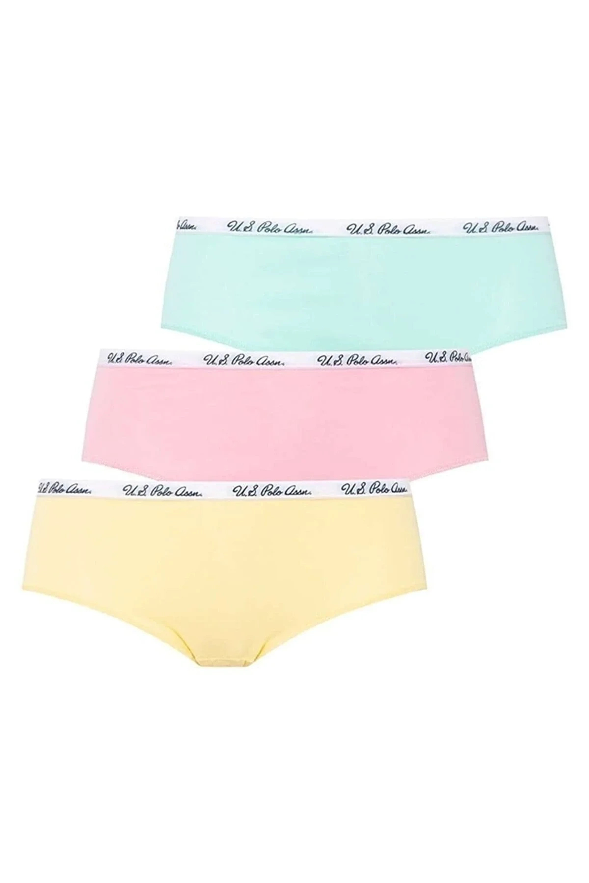 یو اس پولو شورت زنانه نخی لایکرا مدل Multicolored Pink - Yellow - Mint Shorts Pack 3