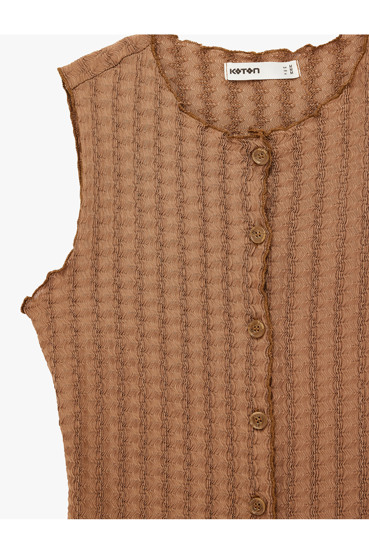 Koton  Bürümcük Kumaş Slim Fit Düğmeli Bisiklet Yaka Yelek - Görsel 3