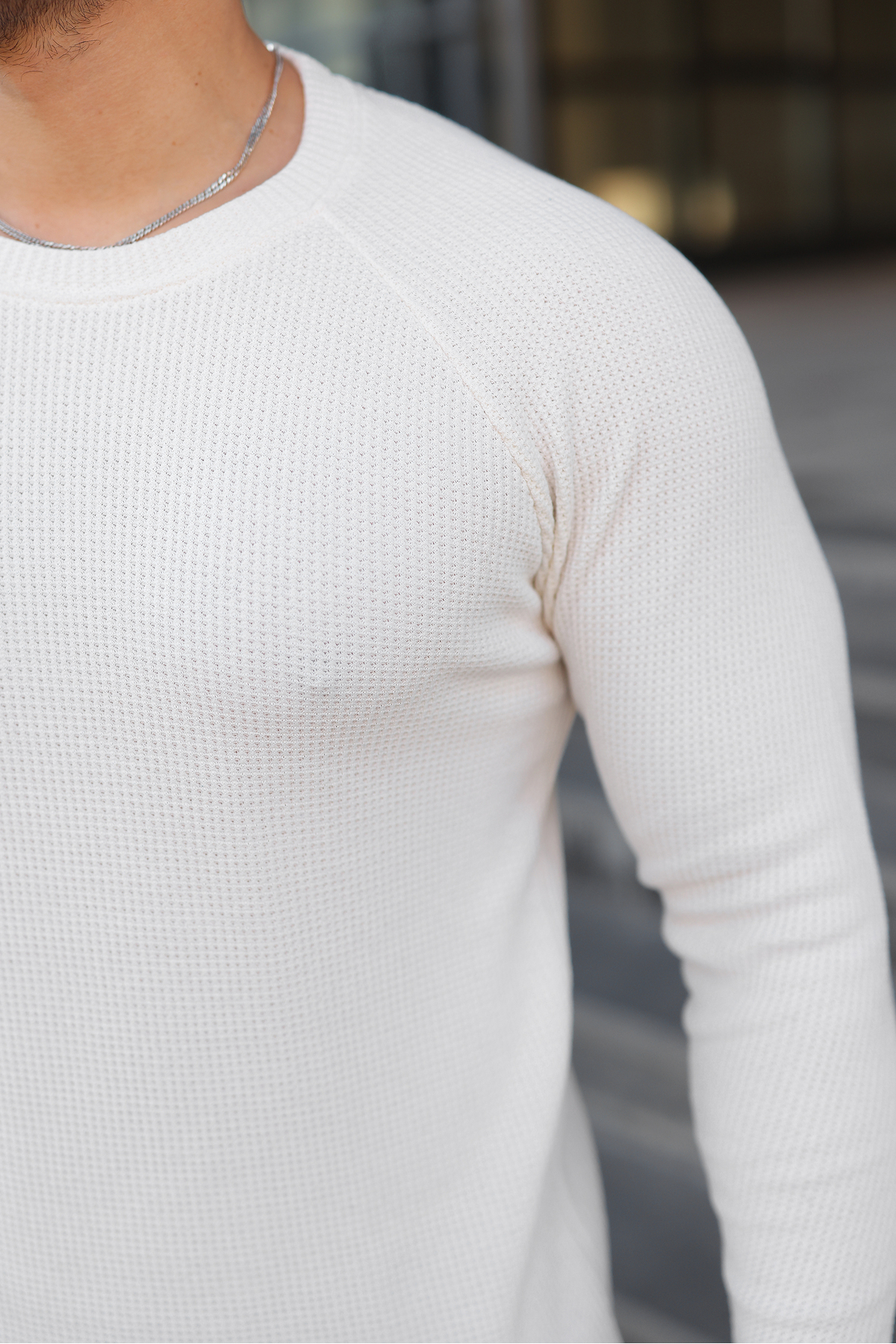 Erkek Trend Basic Slim Fit Bisiklet Yaka Beyaz Kazak — سفید E0204-12 — تصویر 3 از 5