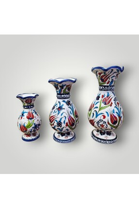 Modern Seramik Modern Çini 3’lü Dekoratif Vazo Seti – 25/20/15 cm