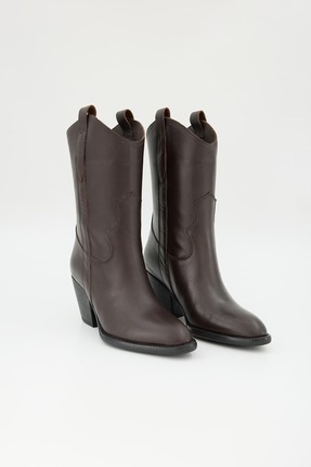 Jande Kadın Kahverengi Hakiki Deri Western Stil Bot