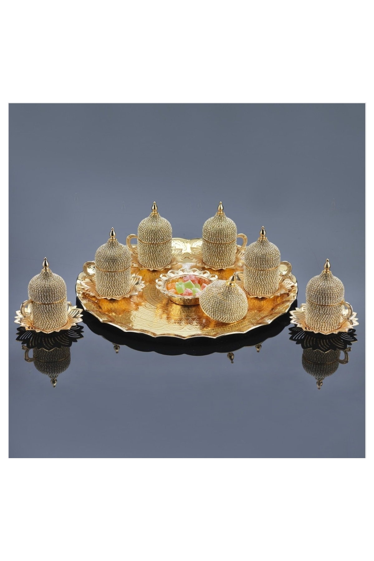 Keopsantique home 6 kişilik gold taşlı kahve seti - Fiyatı, Yorumları