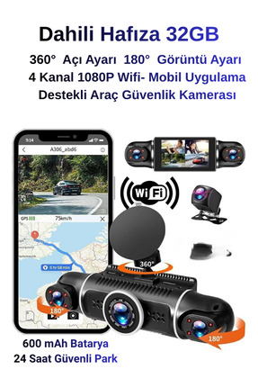 Qifit 4 Kanal Araç Kamerası – GPS Takip, Wi-Fi, G-Sensor, 1080P Kayıt 32 GB D...