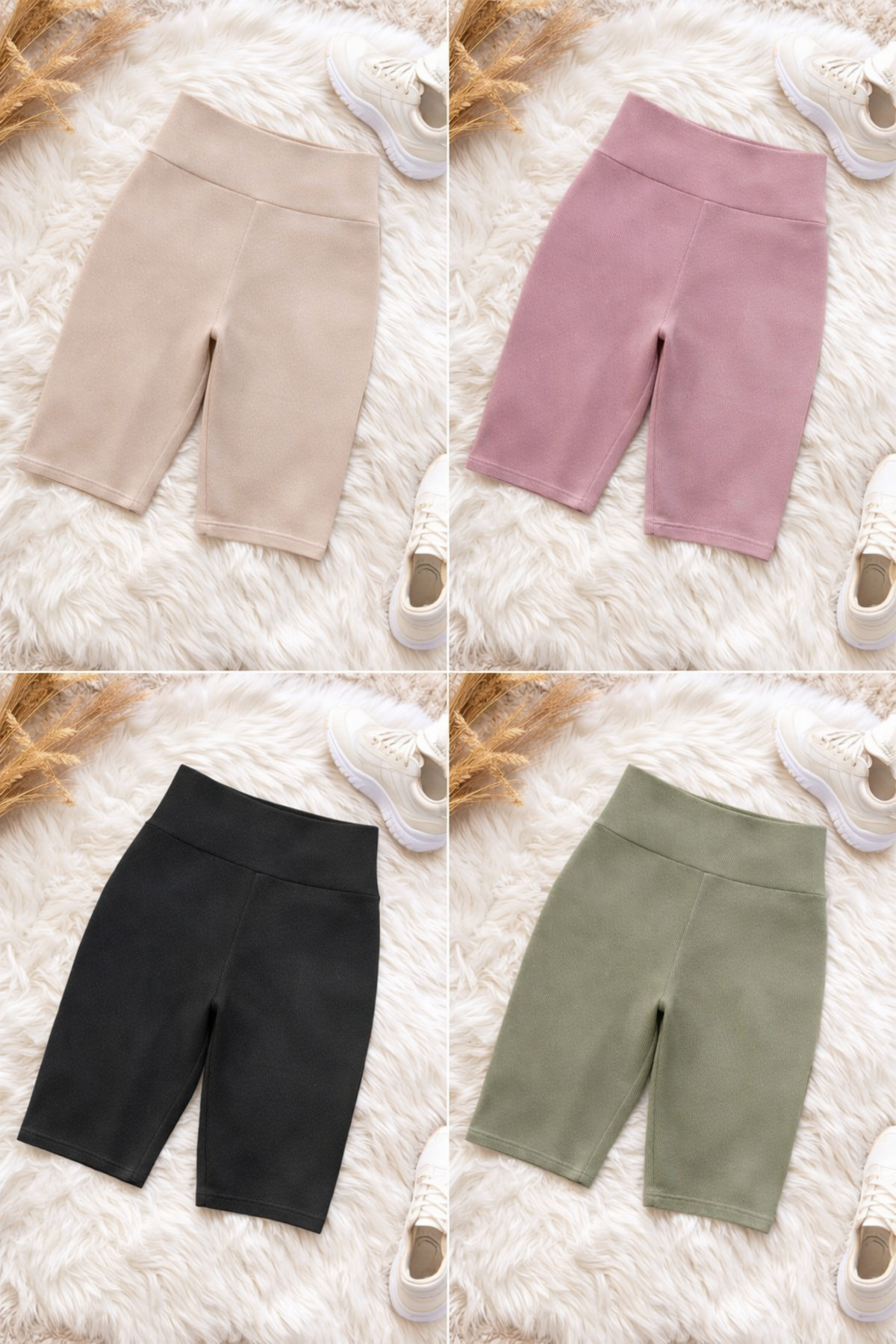 Women's Beige Khaki Damson Black 4-Pack High Waist Above Knee Daily Leggings with Diver Wick