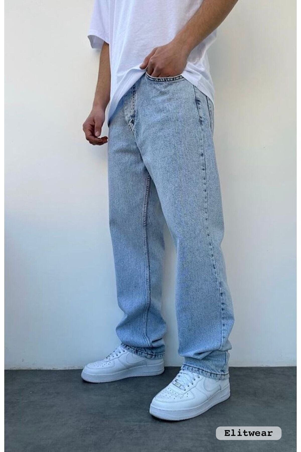 ElitWear  Erkek Baggy Fit Rahat Kalıp Esnek Kumaş Likralı Kemerli Geniş Kalıp Pantolon MBG