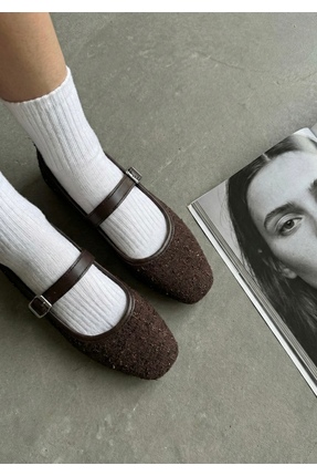 ICELAKE Lady Tüvit Kumaş Mary Jane Babet Şık Tokalı Ortopedik Taban Günlük Ay...