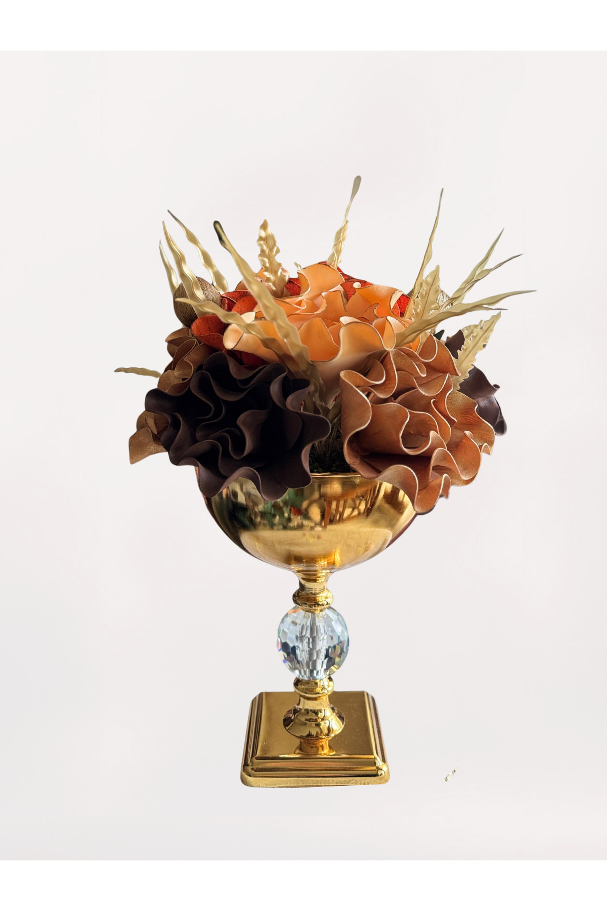 Acarya Design Altın ayaklı dekoratif yapay çiçek aranjmanı