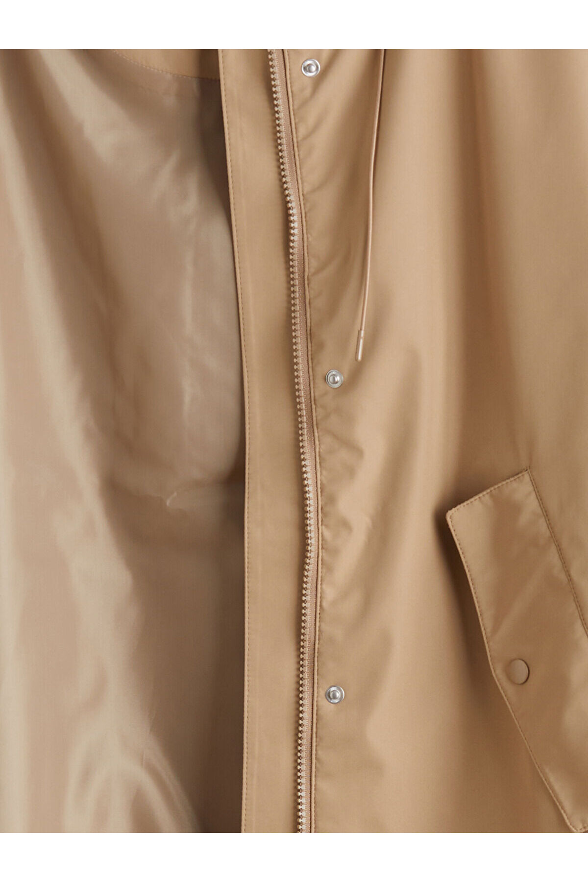 LC Waikiki Elsiva Collection Bej Kapüşonlu Oversize Kadın Yağmurluk görsel 7