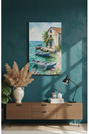 YTD ART DESİGN Balıkçı Kasabası Temalı Tablo Kanvas Dikey Tasarım