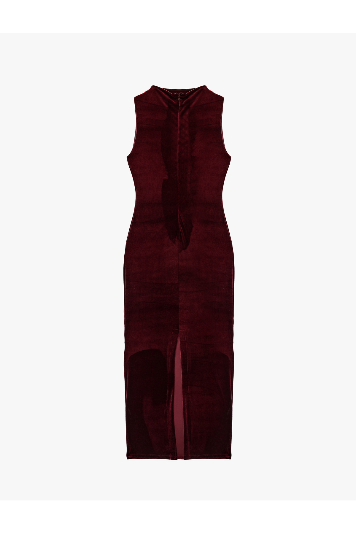 Koton Dik Yaka Slim Fit Kolsuz Drapeli Yırtmaç Detaylı Uzun Bodycon Kadife Elbise görsel 4