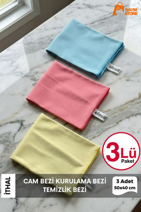 Naym Store İthal 3'lü Premium Mikrofiber Cam Bezi ve Ayna Bezi 50x40cm