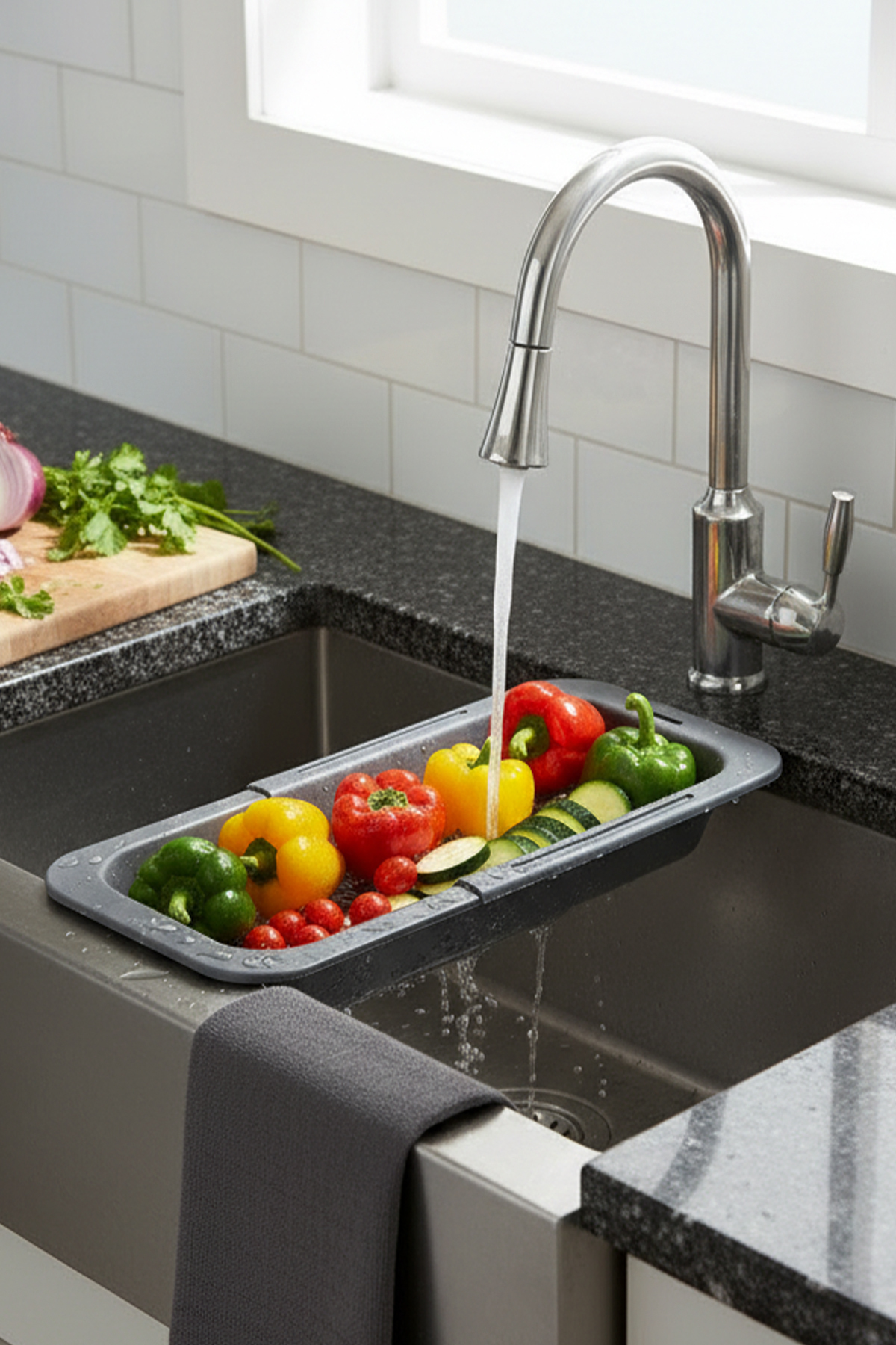 منخل رمادي - مصفاة حوض غسيل منزلقة عملية وقابلة لل...