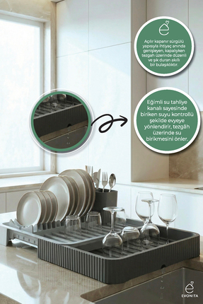 EVONİTA Açılır Kapanır Sürgülü Bulaşık Kurutma Sepeti - Sürgülü Bulaşıklık