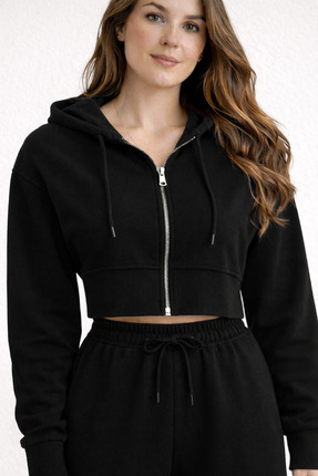 Combout Kadın Kapüşonlu Fermuarlı Selanik Kumaş Alt Üst Eşofman Takımı