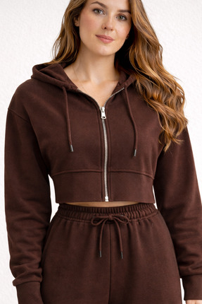 Combout Kadın Kapüşonlu Fermuarlı Selanik Kumaş Alt Üst Eşofman Takımı