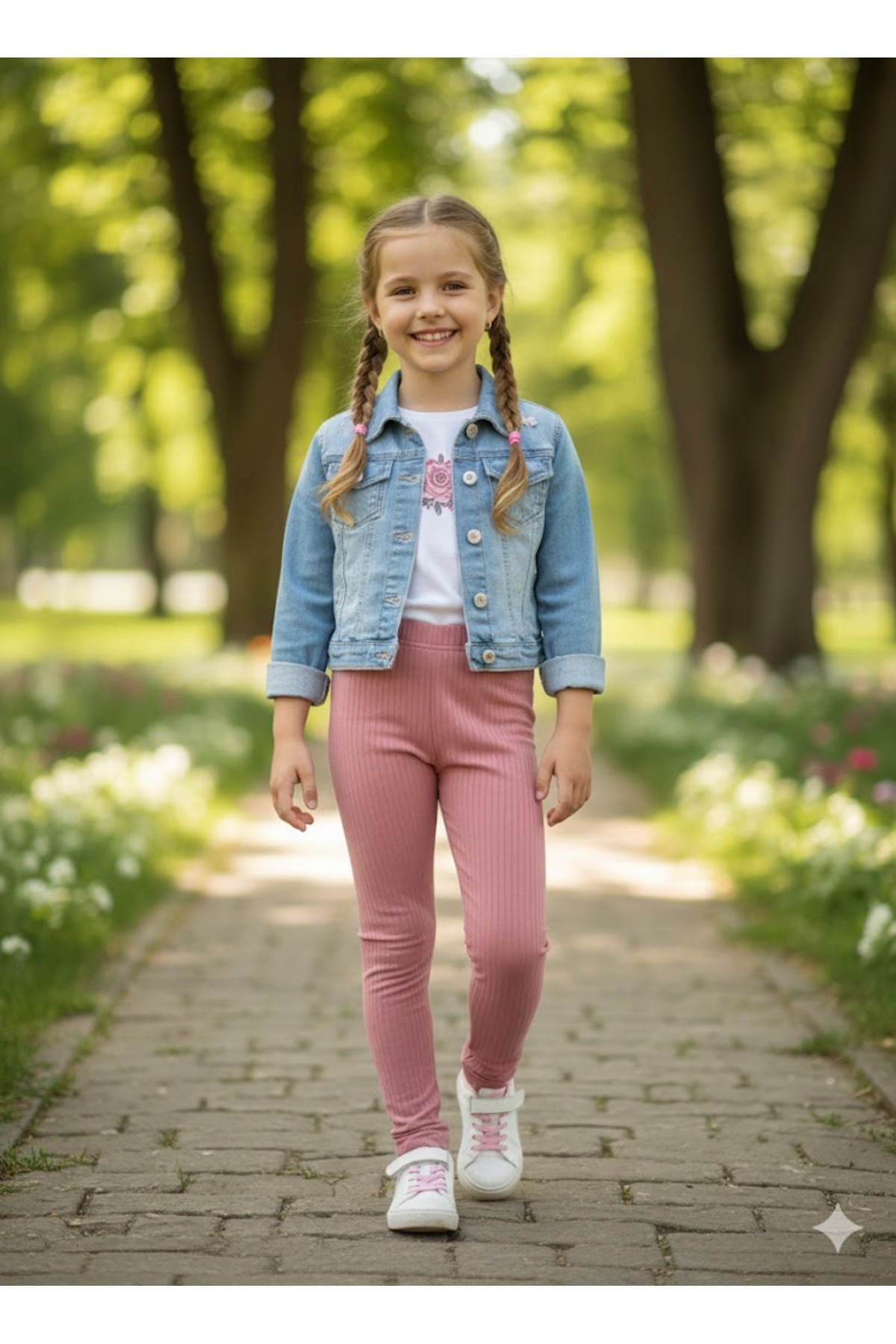 NiLi Pembe Renk Beli Lastikli Basic Kız Çocuk Tayt fotoğrafı 2 (önizleme)