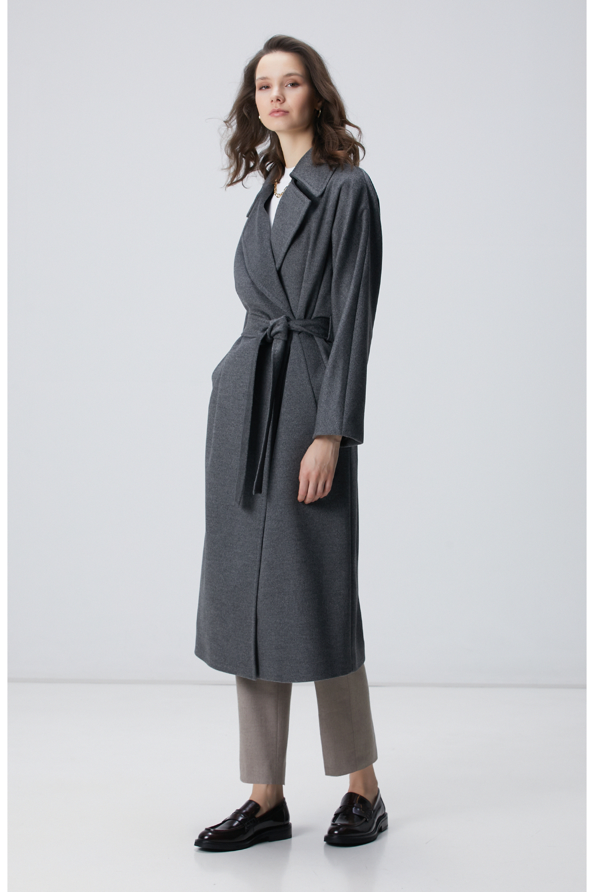 Network  Limited Gri Melanj Yün Manto - Görsel 4