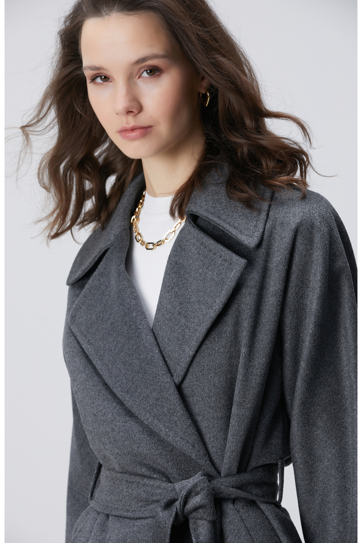 Network  Limited Gri Melanj Yün Manto - Görsel 2