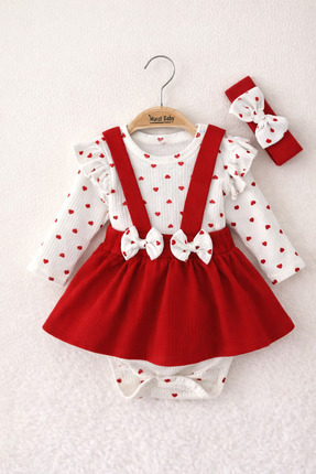 By Murat Bebe ❤️ Premium Kız Bebek Elbise Body Set – Red Hearts