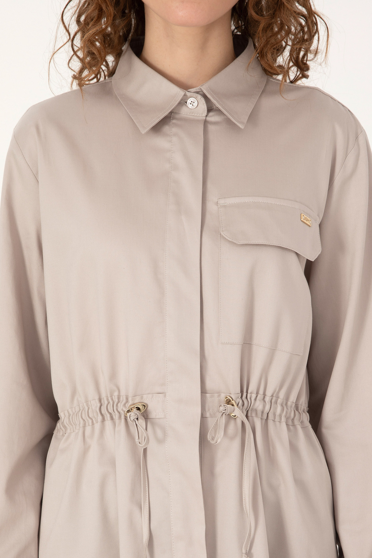 U.S. Polo Assn.  Kadın Taş Belden Büzgülü Uzun Kollu Gömlek 50316423-VR049 - Görsel 6