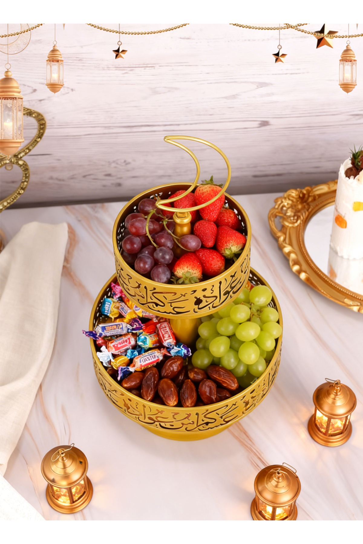 صينية تقديم رمضانية من طبقتين بتصميم كتابة عربية،...