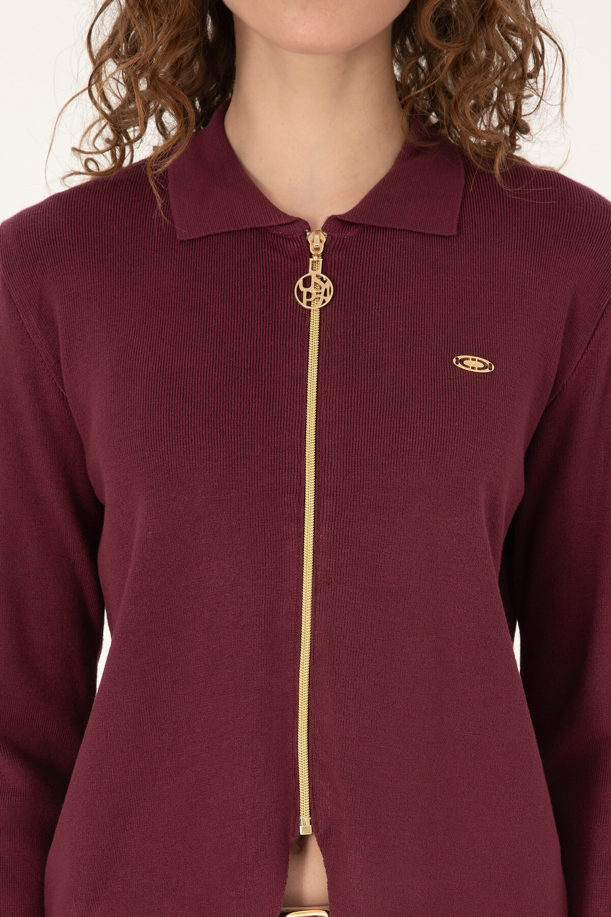 U.S. Polo Assn. Kadın Bordo Fermuarlı Polo Yaka Triko Hırka 50317375-VR177 görsel 6