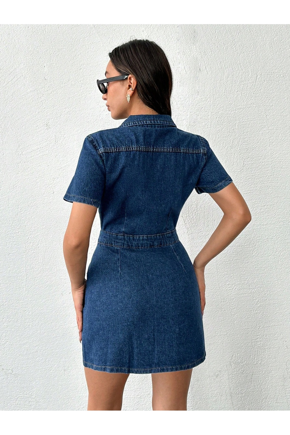 KENE JEANS  ÖN ARKA PENSLİ DÜĞME KAPAMALI LACİVERT ELBİSE - Görsel 2